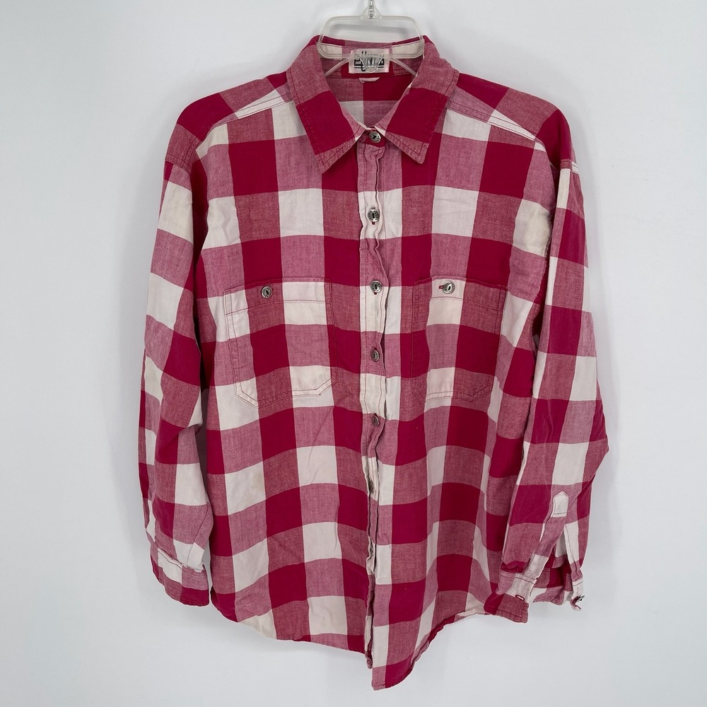 Punch Women's Red Gingham Plaid Long Sleeve Button‎ Down Shirt Size XL-XXL
